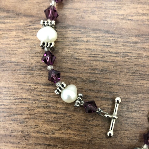 Amethyst colored crystal, pearl, silver bracelet. - Picture 4 of 5
